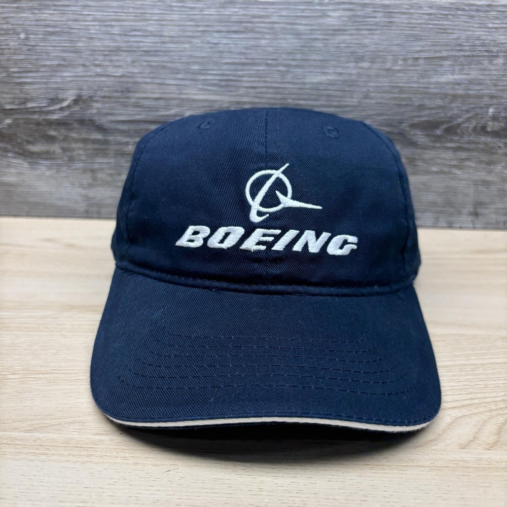Boeing Hat Cap Strap Back Mens One Size Blue Twill Baseball Aviation Logo